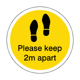 Please Keep 2M Apart Floor Sticker - Yellow - PVC Safety Signs