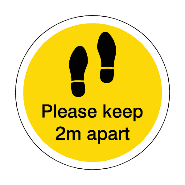 Please Keep 2M Apart Floor Sticker - Yellow - PVC Safety Signs