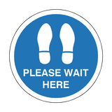 Please Wait Here Floor Sticker - Blue - PVC Safety Signs