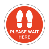Please Wait Here Floor Sticker - Red - PVC Safety Signs