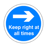 Keep Right At All Times Floor Sticker - Blue - PVC Safety Signs
