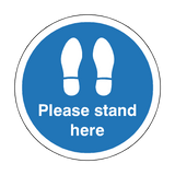 Please Stand Here Floor Sticker - Blue - PVC Safety Signs