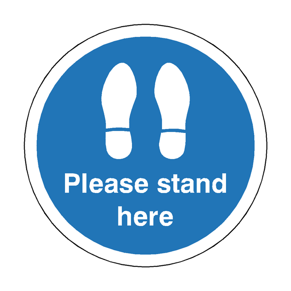 Please Stand Here Floor Sticker - Blue - PVC Safety Signs