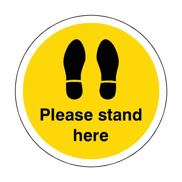 Please Stand Here Floor Sticker - Yellow - PVC Safety Signs
