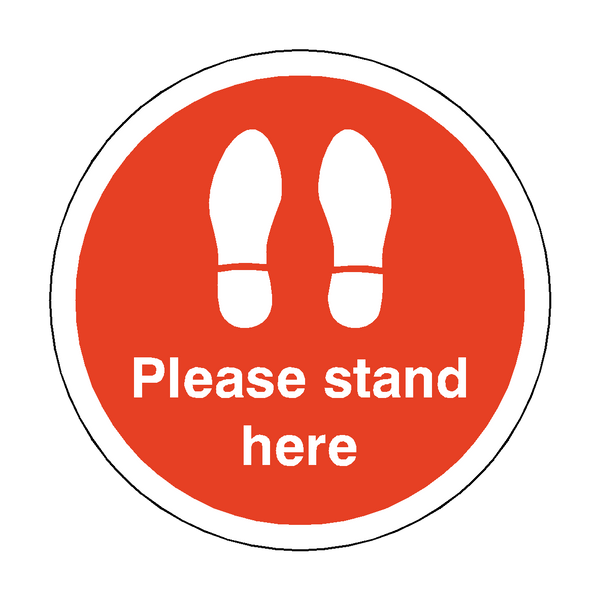 Please Stand Here Floor Sticker - Red - PVC Safety Signs