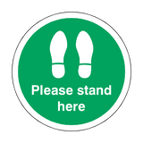 Please Stand Here Floor Sticker - Green - PVC Safety Signs