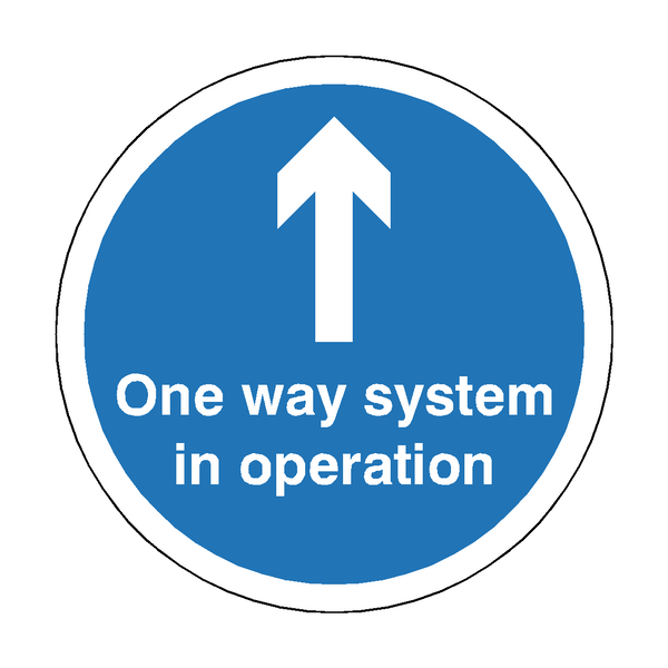 One Way System In Operation Floor Sticker - Blue - PVC Safety Signs