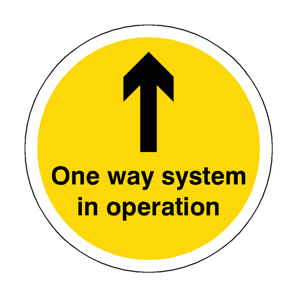 One Way System In Operation Floor Sticker - Yellow - PVC Safety Signs