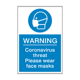 Coronavirus Threat - Please Wear Face Mask Sign - PVC Safety Signs