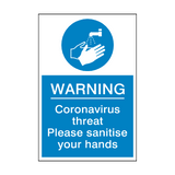 Coronavirus Threat - Please Sanitise Your Hands Sign - PVC Safety Signs