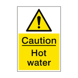 Caution Hot Water Sign Portrait - PVC Safety Signs