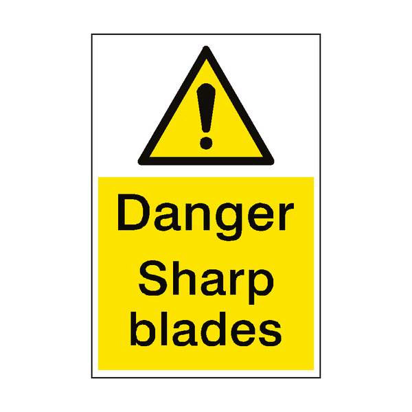 Danger Sharp Blades Sign Portrait - PVC Safety Signs