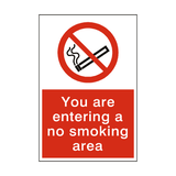 Entering No Smoking Area Sign - PVC Safety Signs