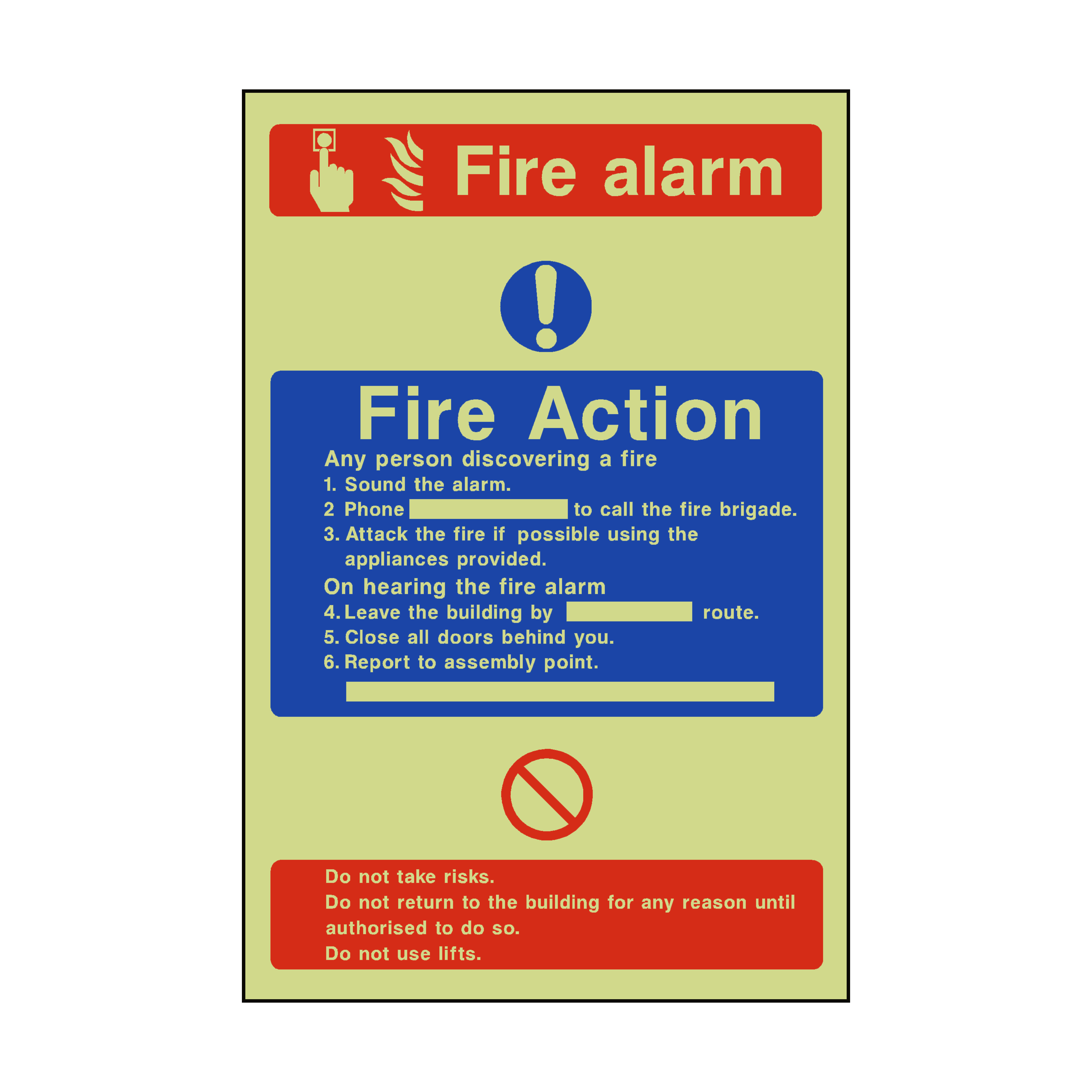 Fire Action Fire Alarm Photoluminescent Sign | PVC Safety Signs