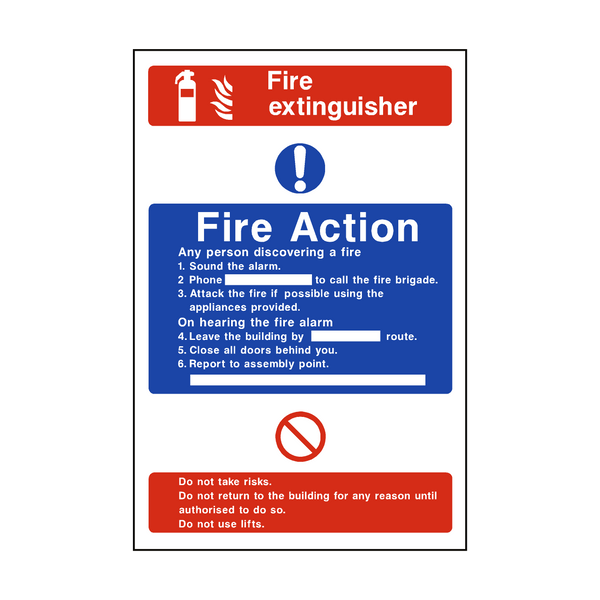 Fire Action Fire Extinguisher Sign - PVC Safety Signs