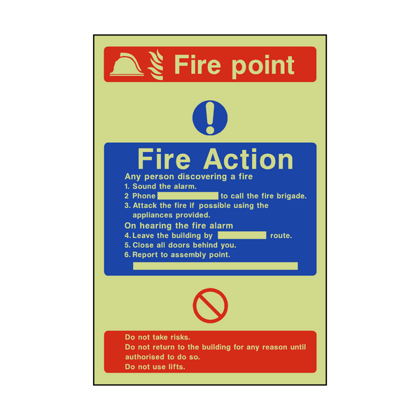 Fire Action Fire Point Photoluminescent Sign - PVC Safety Signs