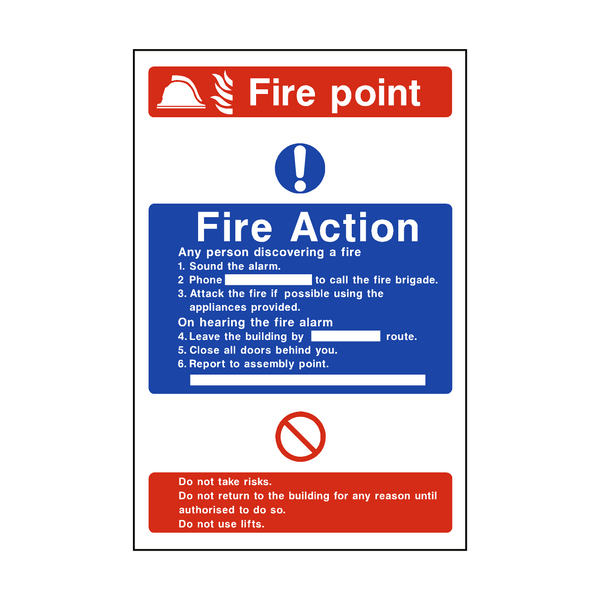 Fire Action Fire Point Sign - PVC Safety Signs