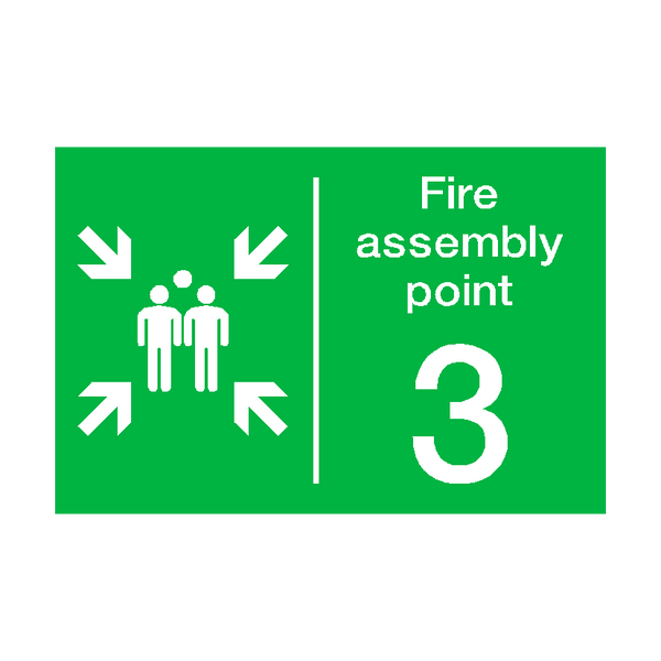 Fire Assembly Point Three Sign - PVC Safety Signs
