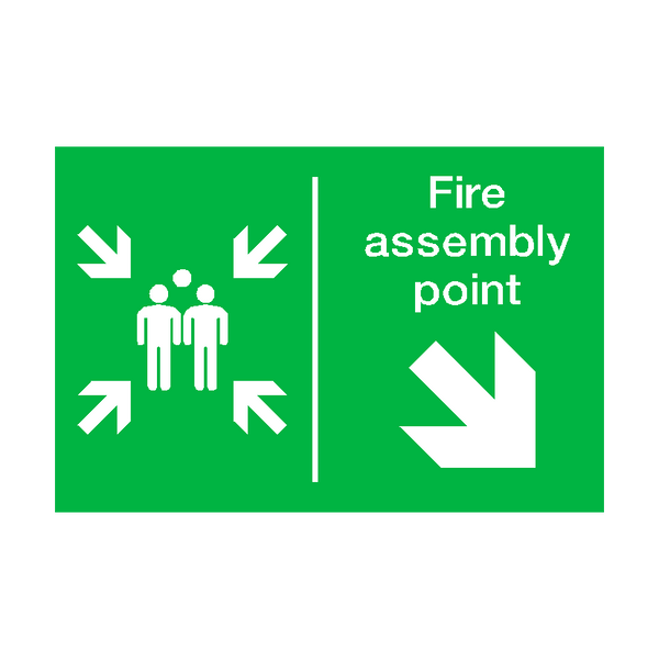 Fire Assembly Point Arrow Right Down Sign - PVC Safety Signs