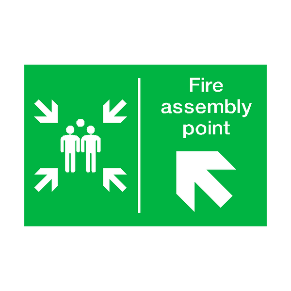 Fire Assembly Point Arrow Up Left Sign - PVC Safety Signs