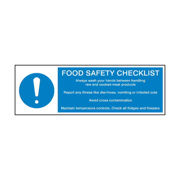 Food Safety Checklist Hygiene Sign | PVC Safety Signs