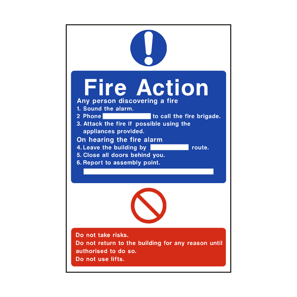 General Fire Action Sign - PVC Safety Signs