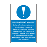 Mincing Mixing Machine Instructions Sign - PVC Safety Signs
