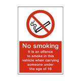 No Smoking In Vehicle Under 16 Sign - PVC Safety Signs