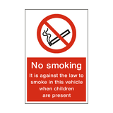 No Smoking in Vehicle Children Sign - PVC Safety Signs