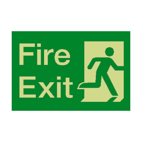 Fire Exit Running Man Right HSE Photoluminescent Sign - PVC Safety Signs