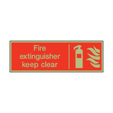 Photoluminescent Fire Extinguisher Keep Clear Safety Sign - PVC Safety Signs