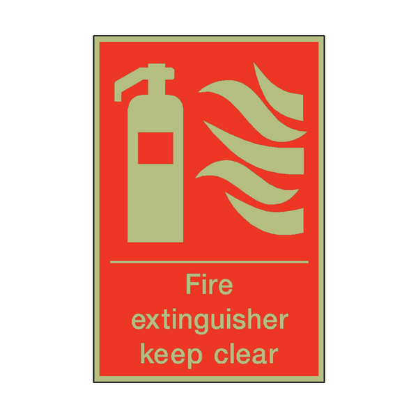 Photoluminescent Fire Extinguisher Keep Clear Sign - PVC Safety Signs