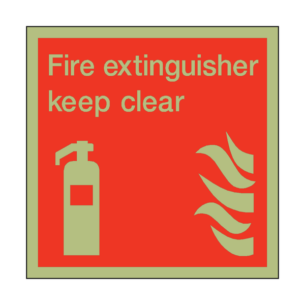 Photoluminescent Fire Extinguisher Keep Clear Square Sign - PVC Safety Signs