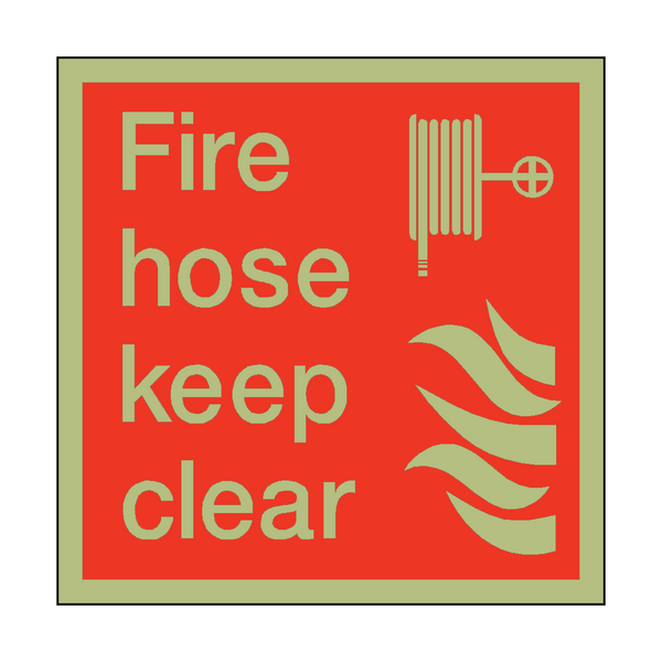Photoluminescent Fire Hose Keep Clear Square Sign - PVC Safety Signs