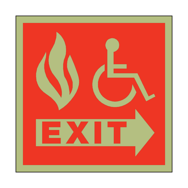 Photoluminescent Fire Safety Exit Disabled Sign - PVC Safety Signs
