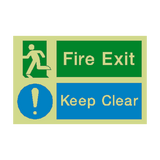 Fire Exit Keep Clear Photoluminescent Sign - PVC Safety Signs