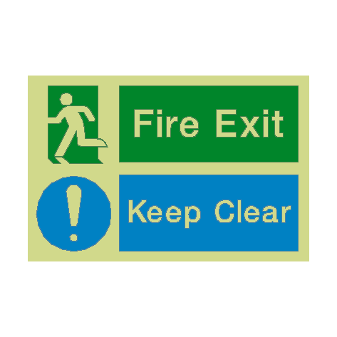 Fire Exit Keep Clear Photoluminescent Sign - PVC Safety Signs
