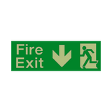 Fire Exit Arrow Down Photoluminescent Sign - PVC Safety Signs