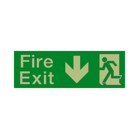 Fire Exit Arrow Down Photoluminescent Sign - PVC Safety Signs