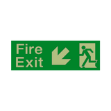 Fire Exit Arrow Down Left Photoluminescent Sign - PVC Safety Signs