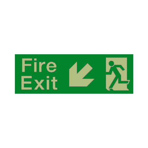 Fire Exit Arrow Down Left Photoluminescent Sign - PVC Safety Signs