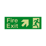 Fire Exit Arrow Up Right Photoluminescent Sign - PVC Safety Signs