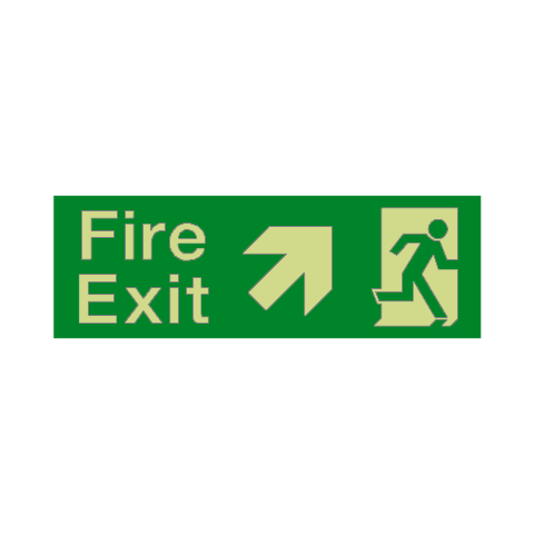Fire Exit Arrow Up Right Photoluminescent Sign - PVC Safety Signs