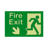 Fire Exit Down Right Arrow Photoluminescent Sign - PVC Safety Signs