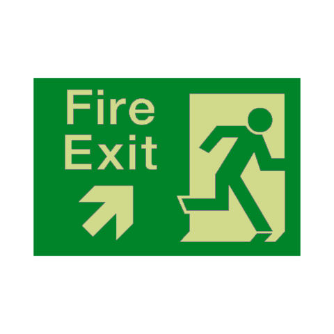 Fire Exit Up Right Arrow Photoluminescent Sign - PVC Safety Signs