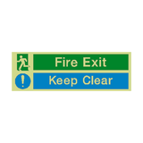 Fire Exit Keep Clear Safety Photoluminescent Sign - PVC Safety Signs