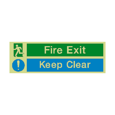 Fire Exit Keep Clear Safety Photoluminescent Sign - PVC Safety Signs