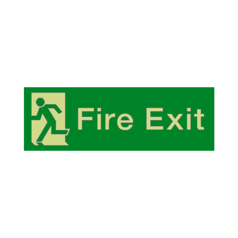 Fire Exit Running Man Left HSE Photoluminescent Sign - PVC Safety Signs