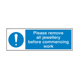 Please Remove Jewellery Before Work Sign - PVC Safety Signs