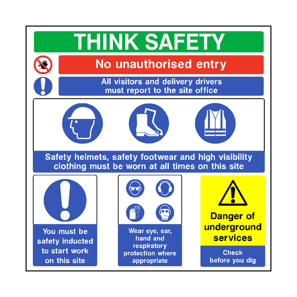 Think Safety Construction Sign - PVC Safety Signs